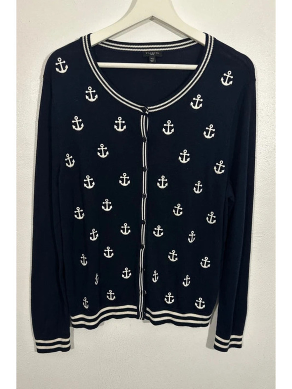 Talbots Embroidered Crew Neck Sailor Cardigan Sweater Size XLP